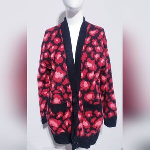 TOPSHOP Leopard Red and Black Print Cardigan Size 8